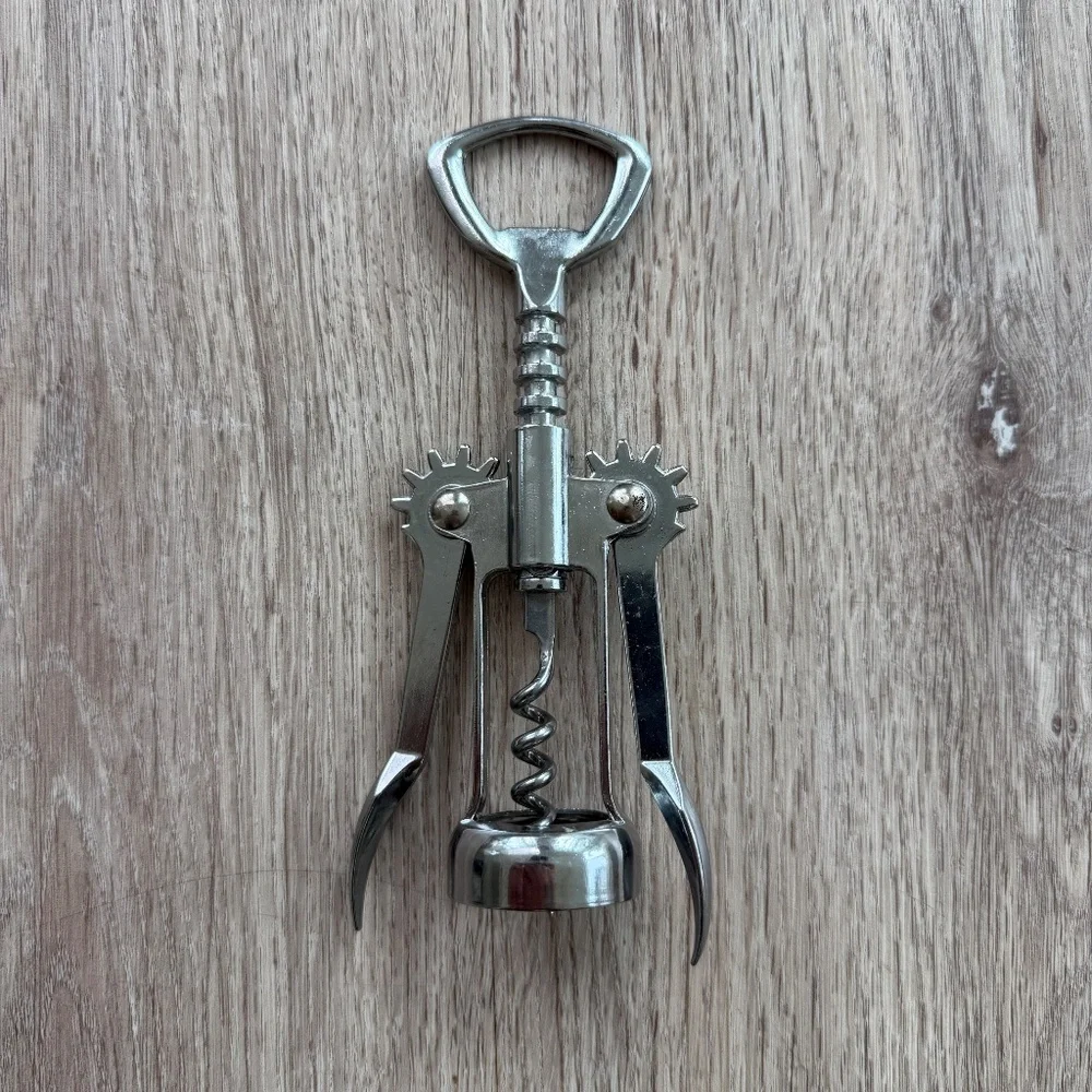 Crate & Barrel Wing Corkscrew Metal Wine Opener Premium All-in-One Bottle & Cap